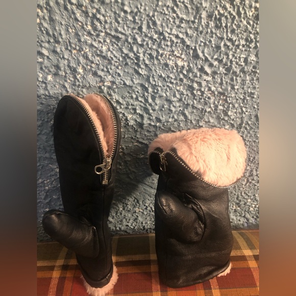 Genuine leather winter Gloves with pink faux fur interior - Picture 4 of 6